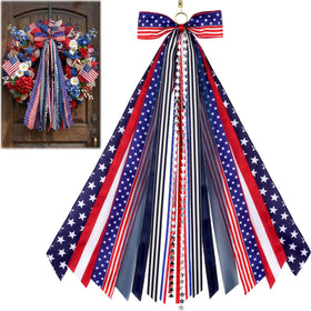 YKW patriotic wreath sash with stars and stripes enhances front door decor