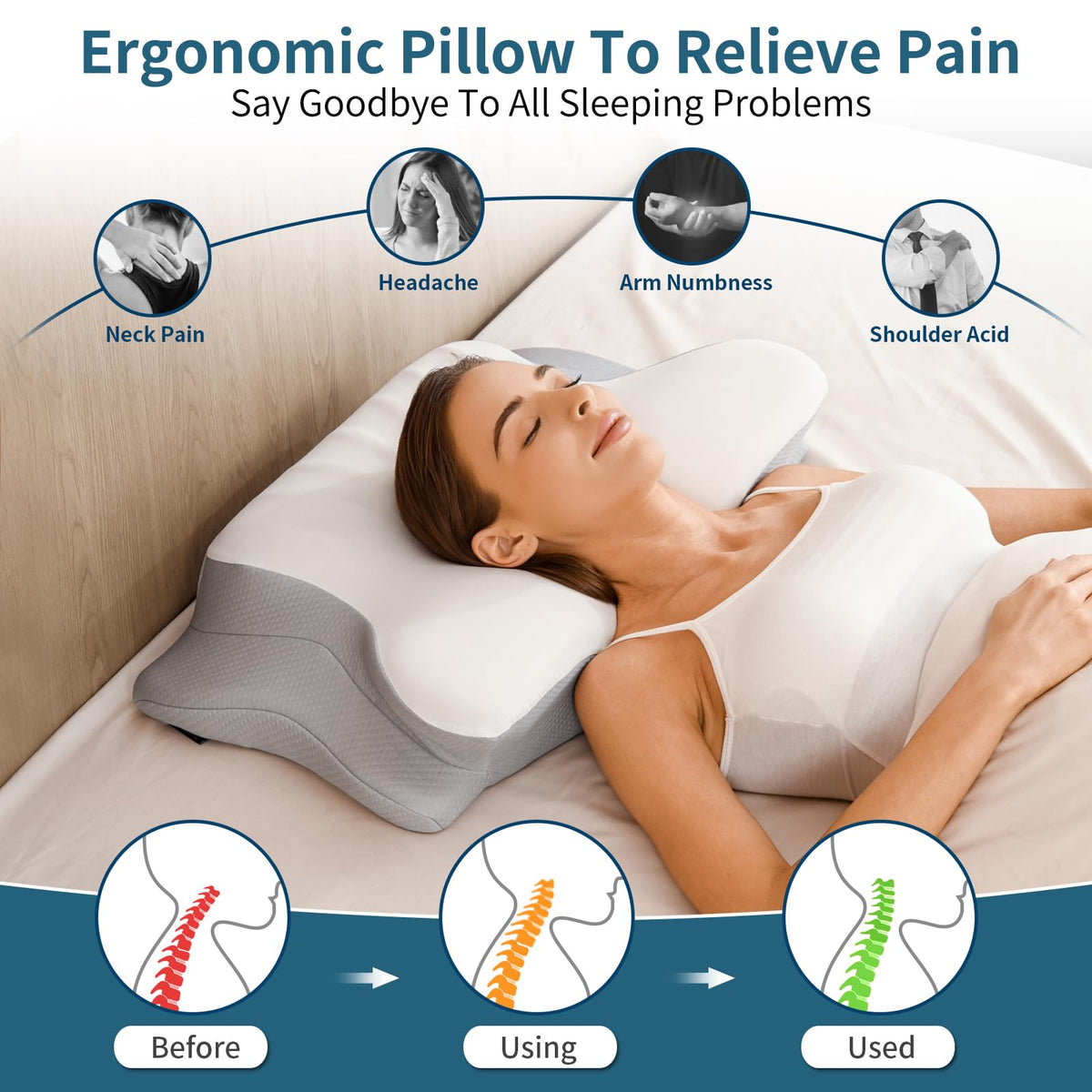 Ylekto pillow showing extended armrest area for relaxed arm placement.
