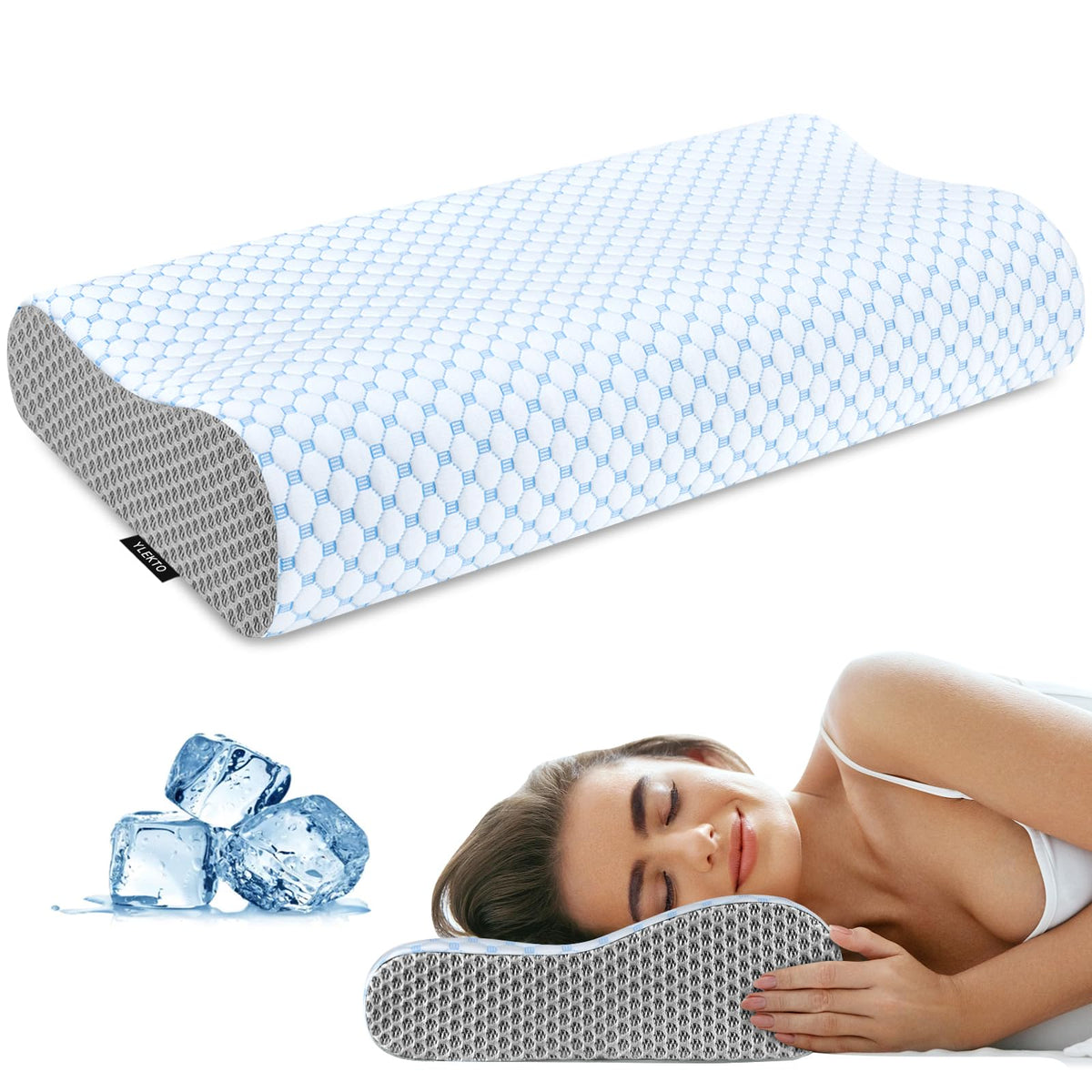 Ylekto cervical neck pillow contour side view promotes neck alignment for side sleepers