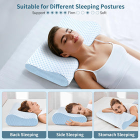 Ylekto side-sleeper view illustrates neck and shoulder support.