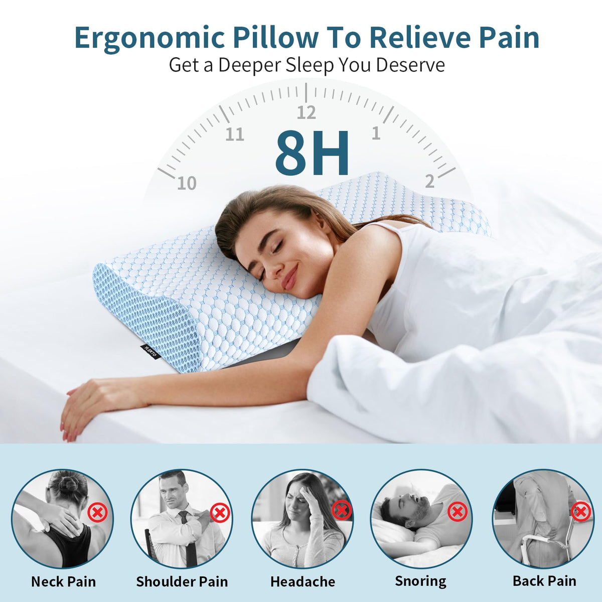 Ylekto cervical pillow two-heights shows adjustable neck support for multiple sleep styles.
