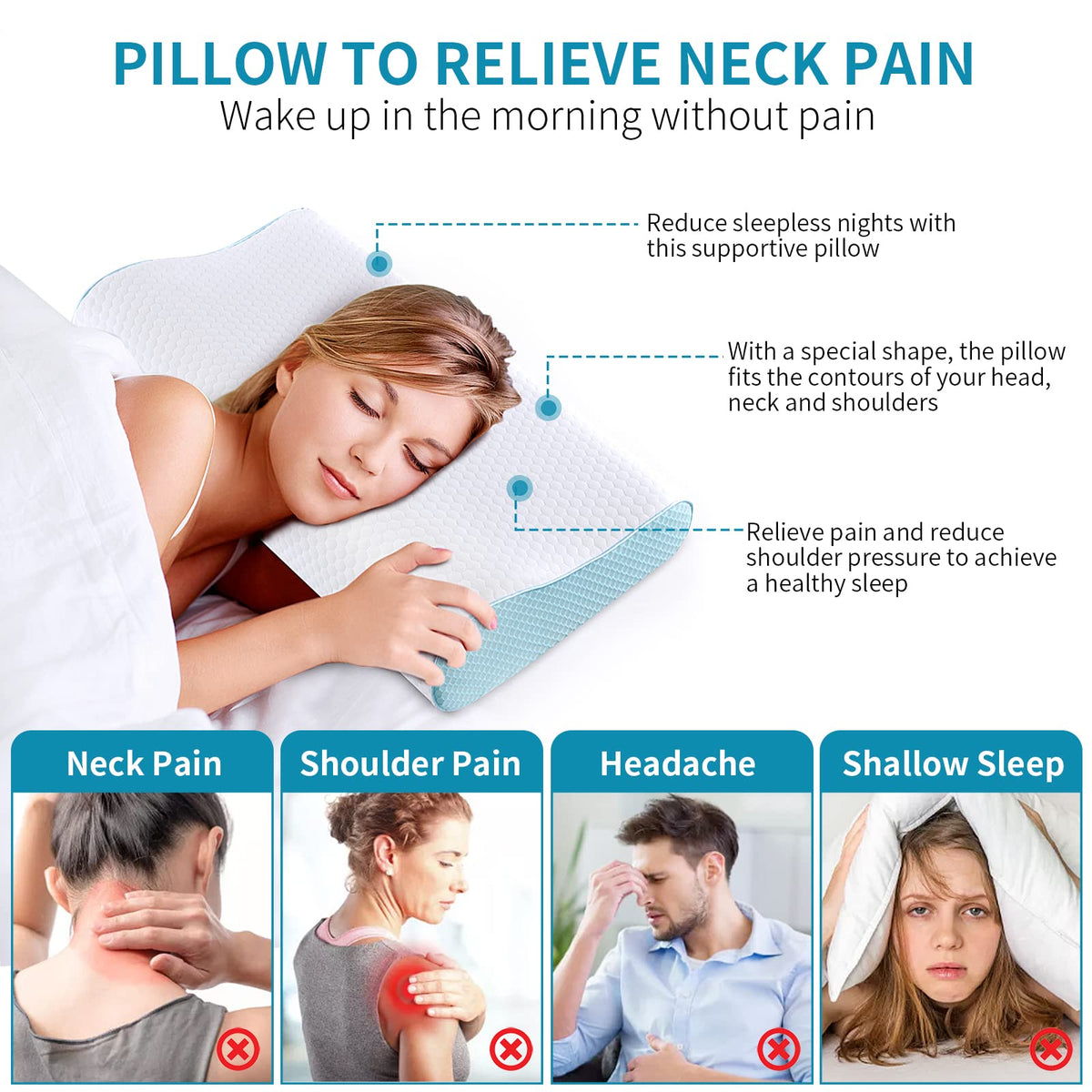 Ylekto memory foam pillow design minimizes ear pressure during rest
