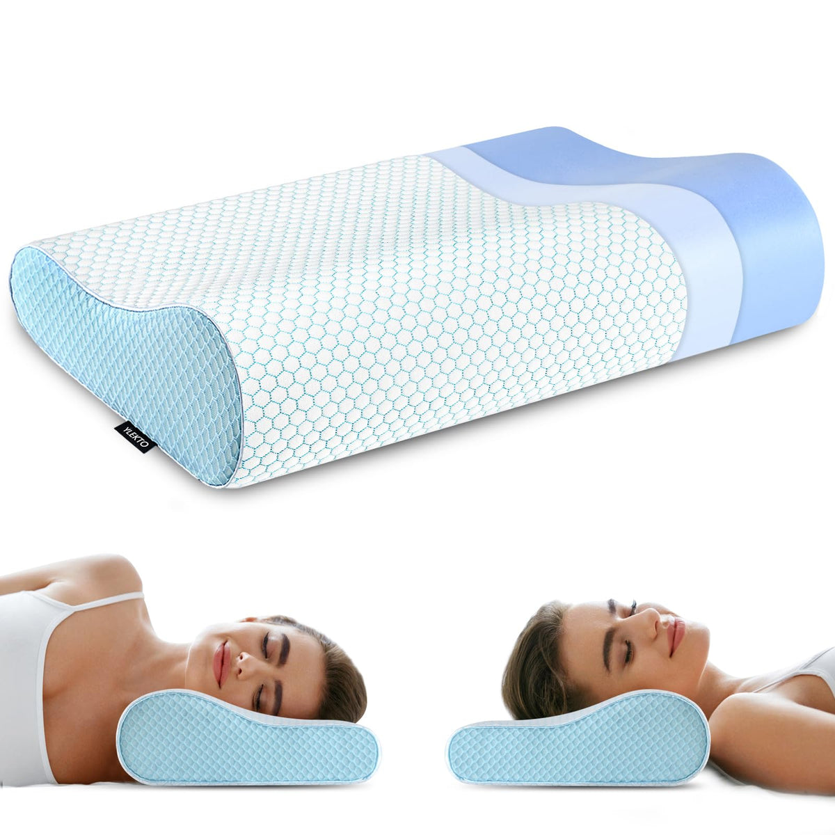 Ylekto memory foam contour pillow close-up showing auto-shape neck support