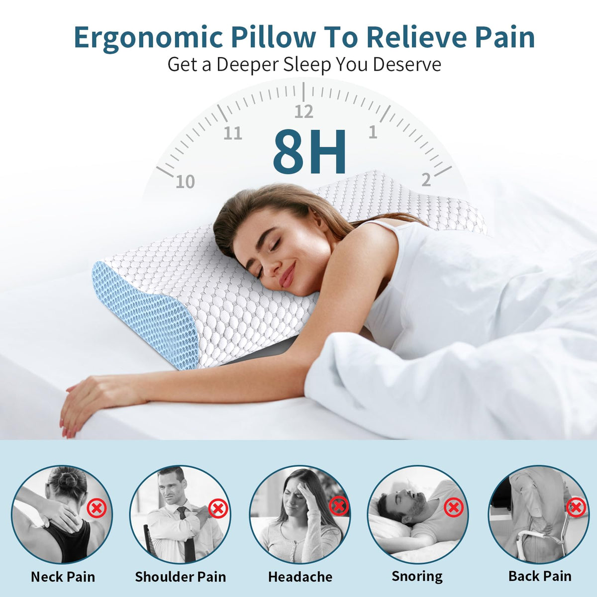 Ylekto memory foam pillow with dual-height design for versatile sleeping positions