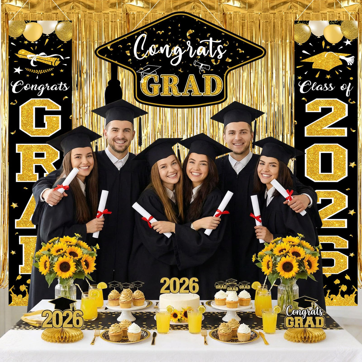 YLOLUL Gold fringe curtain panel enhances indoor or outdoor celebrations