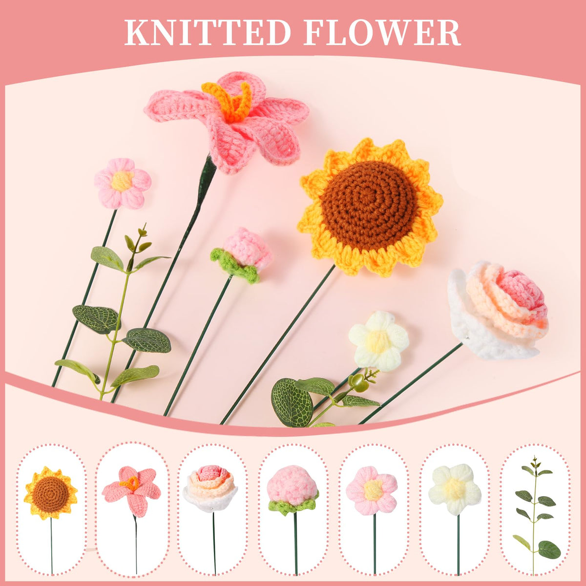 Ylwwccxf crochet bouquet gift pink suitable for Mother's Day and anniversaries
