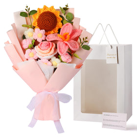 Ylwwccxf crochet flower bouquet pink closeup shows soft yarn texture and lasting decor