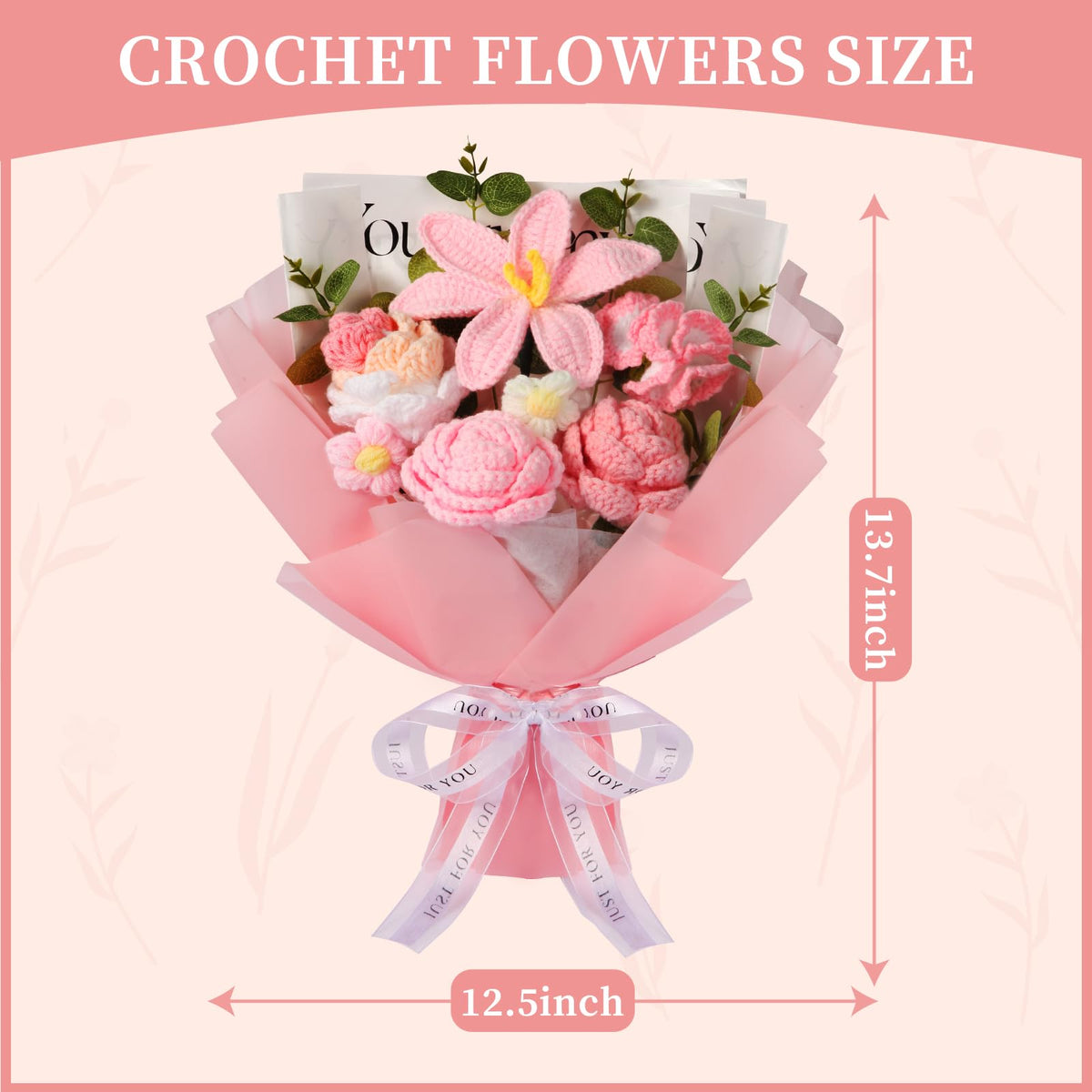 Ylwwccxf pink knitted flowers close-up, soft texture ideal for warm, lasting gifts.