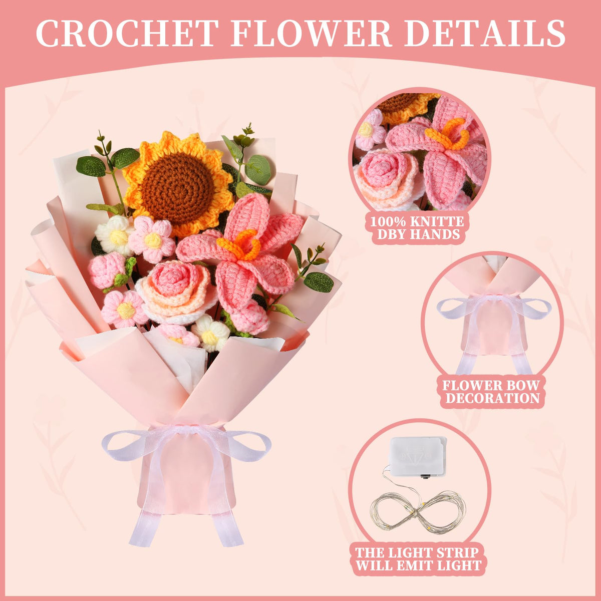 Ylwwccxf knitted flowers decor in pink for a cozy living room ambiance