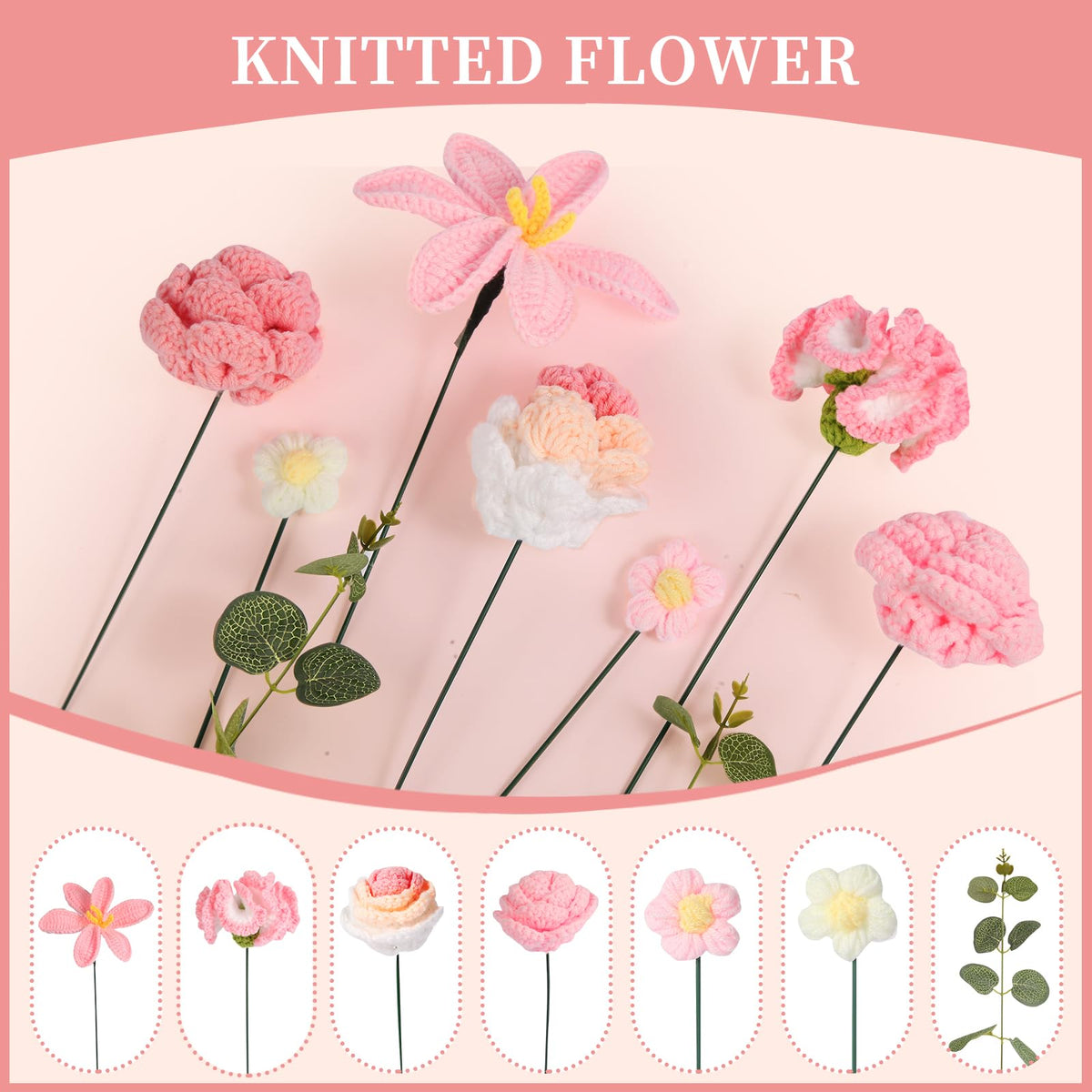 Ylwwccxf pink crochet bouquet in living room, adds romantic warmth to any space.