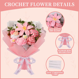 Ylwwccxf pink crochet bouquet texture close-up, carefully handmade to maintain bright colors.