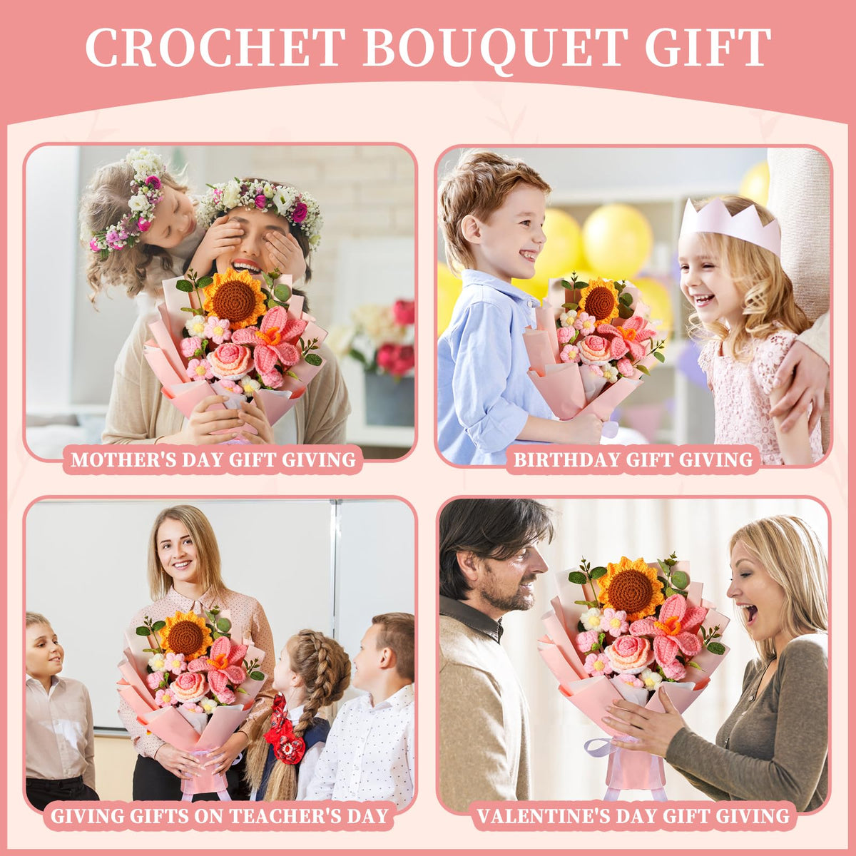 Ylwwccxf soft yarn bouquet pink collection designed for long-term display
