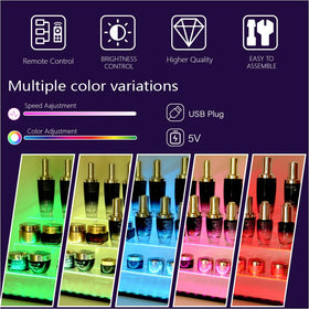 YMVV LED display riser for perfumes creates a luminous vanity focal point