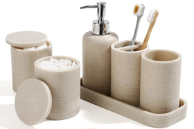 YMXYJM 6-piece bathroom set with soap dispenser for organized countertops.
