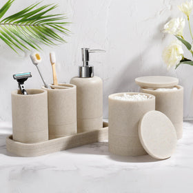 YMXYJM toothbrush holder in beige set keeps brushes tidy and accessible.