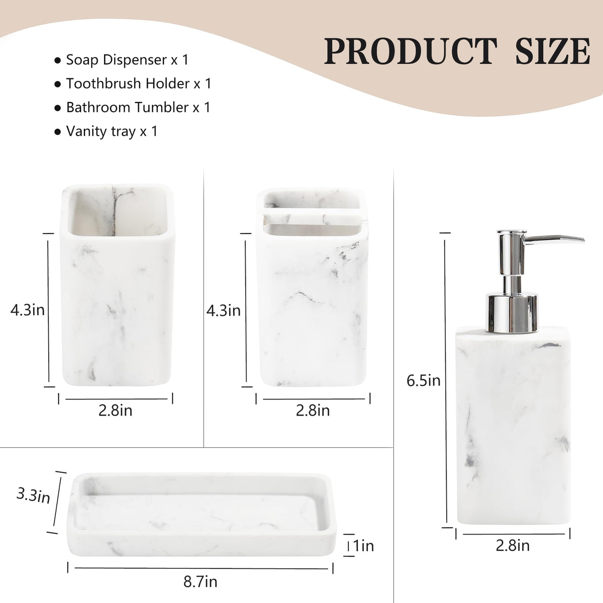 YMXYJM countertop display of the full 4-piece set in white