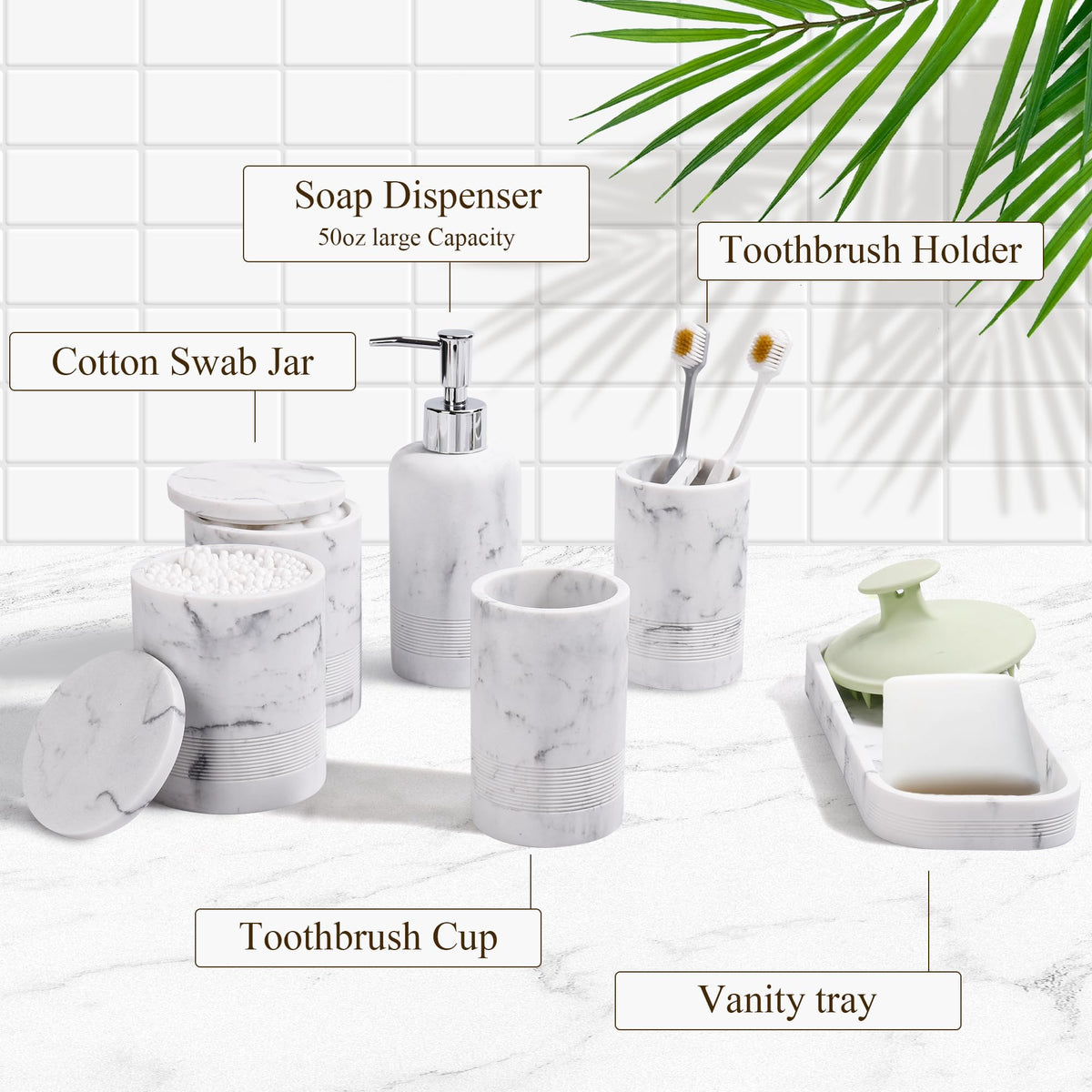 YMXYJM marble white apothecary jar keeps small essentials organized.