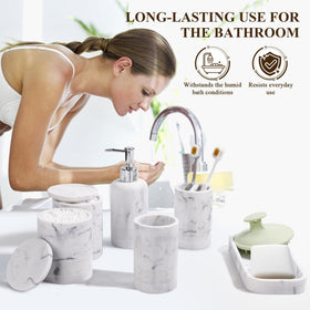 YMXYJM marble white tumbler stores toothpaste and brushes neatly.