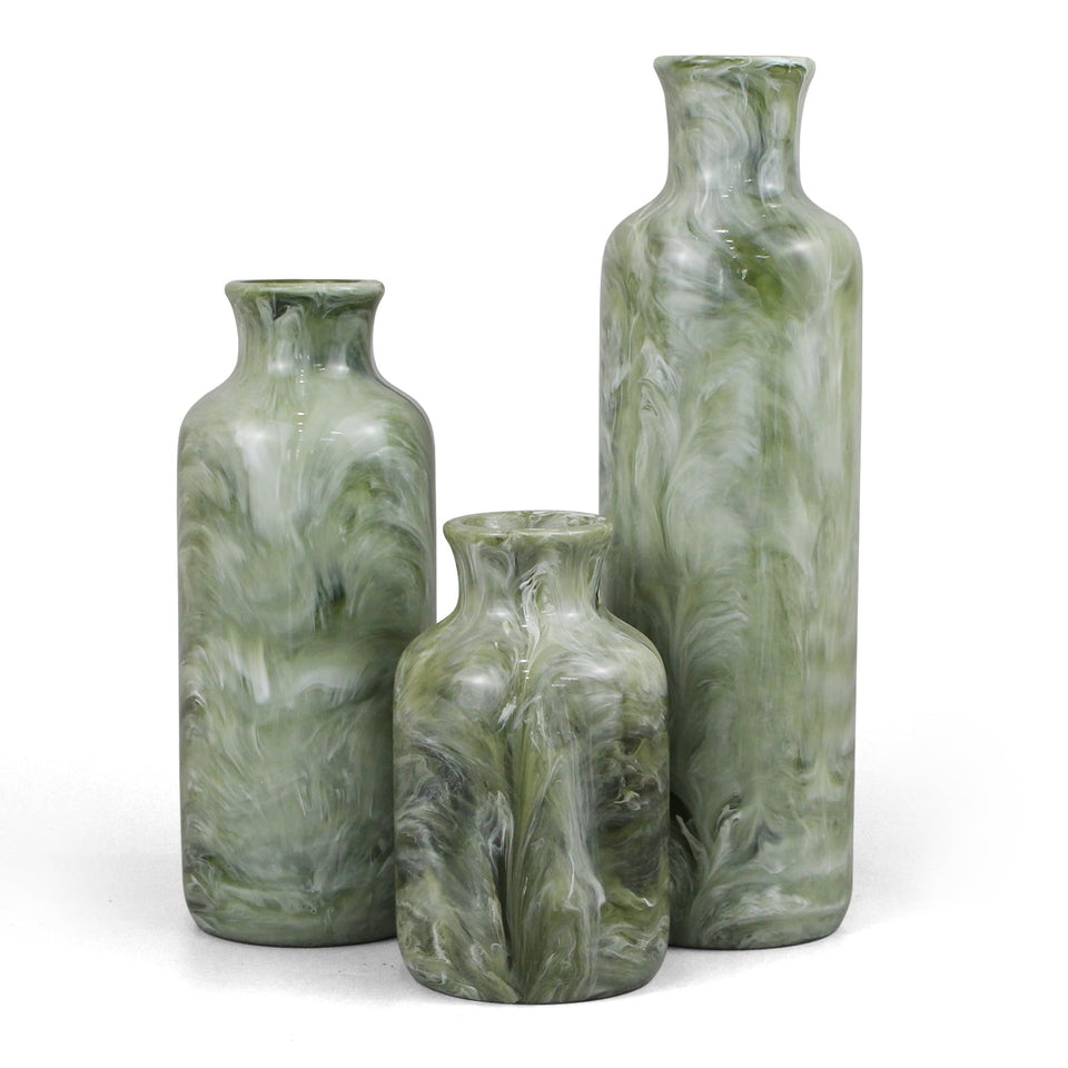 YMXYJM resin 3-piece vase set front view, rustic centerpiece potential