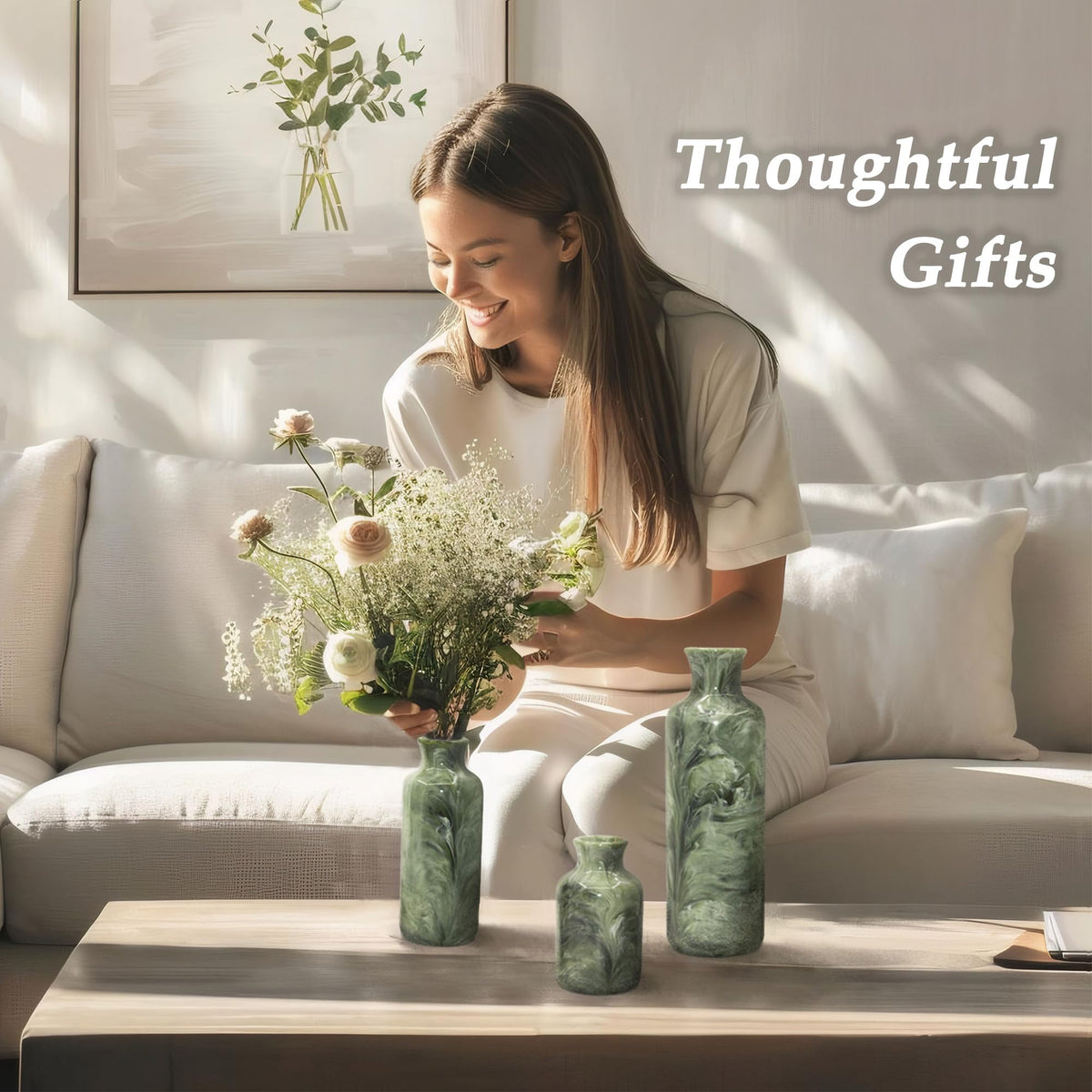 YMXYJM green resin vases living room display and mantle decor