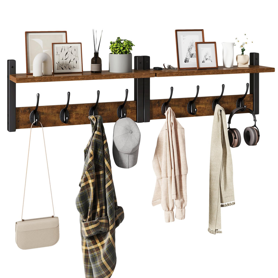 Ymyny coat rack shelf top storage displaying space for photos and plants