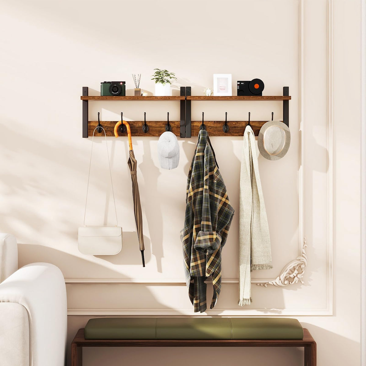 Ymyny kitchen storage with shelf and hooks for cups and utensils
