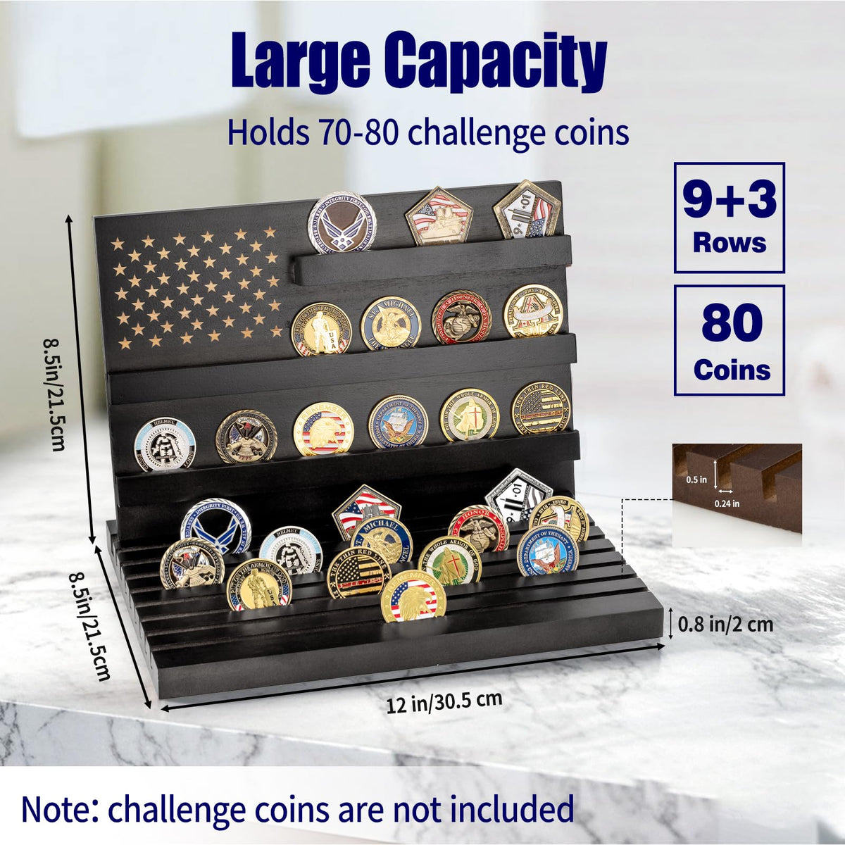 Yncotte challenge coin display 3+9 tier layout neatly organizes medals and coins.