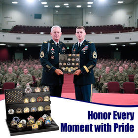 Yncotte challenge coin display solid wood base highlights premium craftsmanship for desk display.