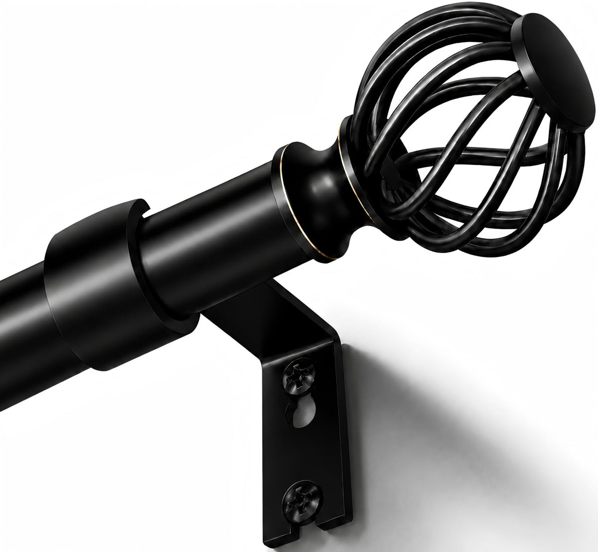 YNL curtain rod with twisted cage design adds modern style to living rooms.