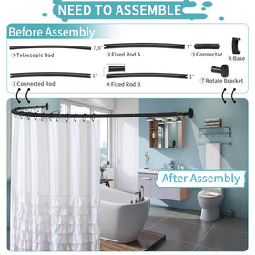 YNL curved shower rod assembly steps guide a secure installation