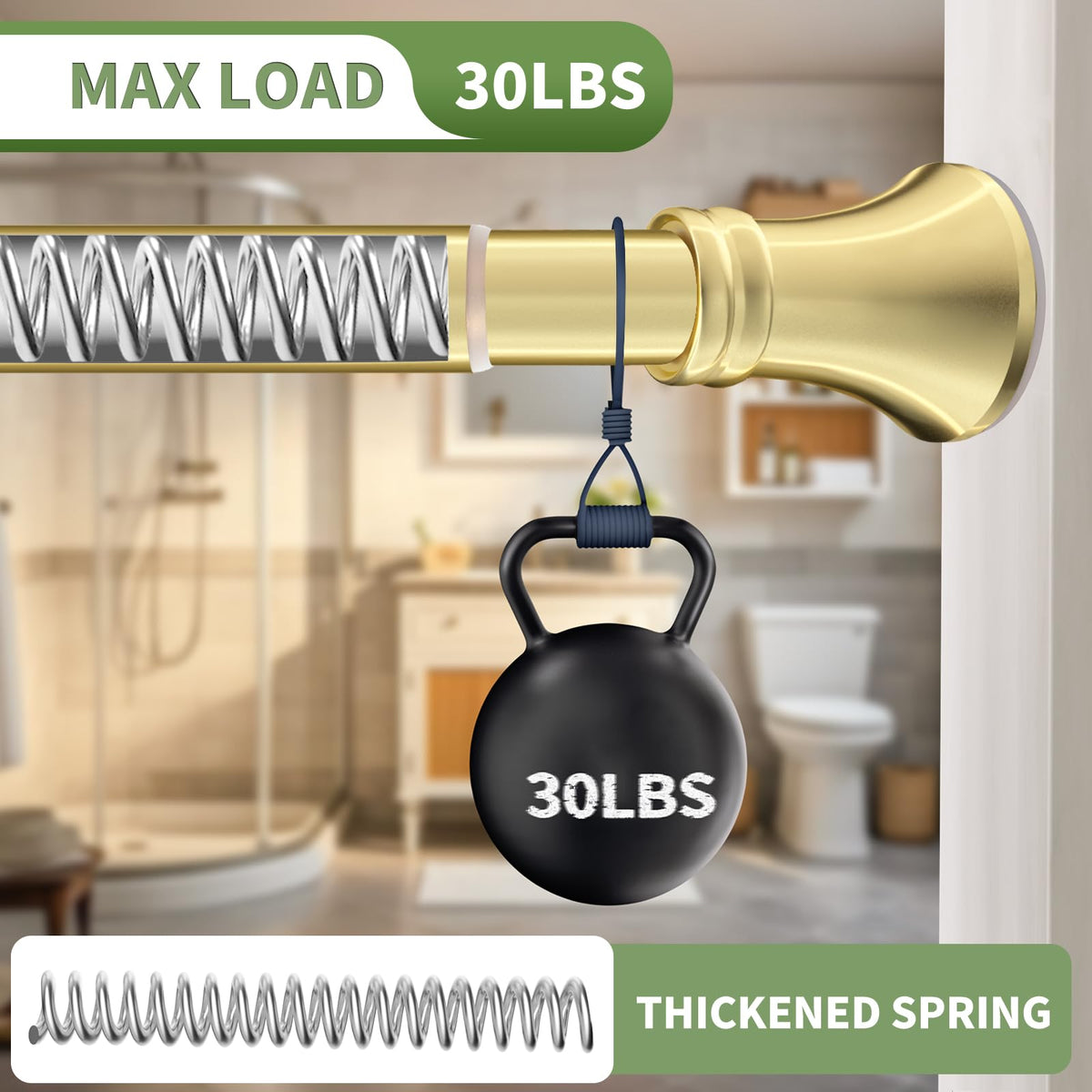 YNL Gold Shower Rod no-drill setup ideal for bathroom and window spaces.