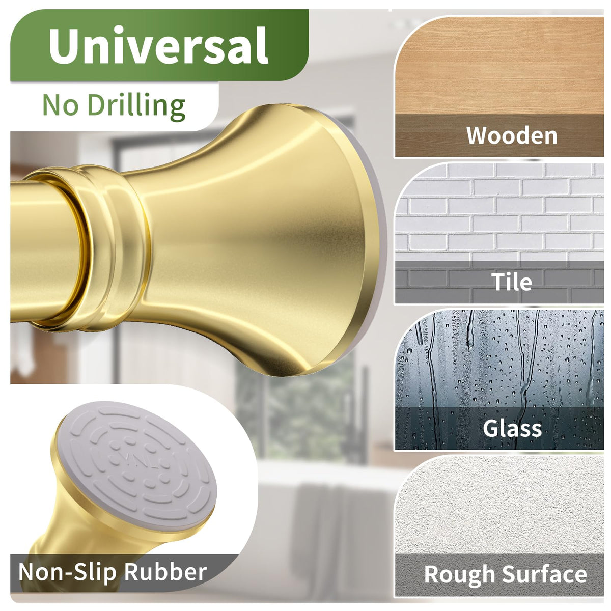 YNL Gold Shower Rod stainless steel 304 resists rust in wet areas.