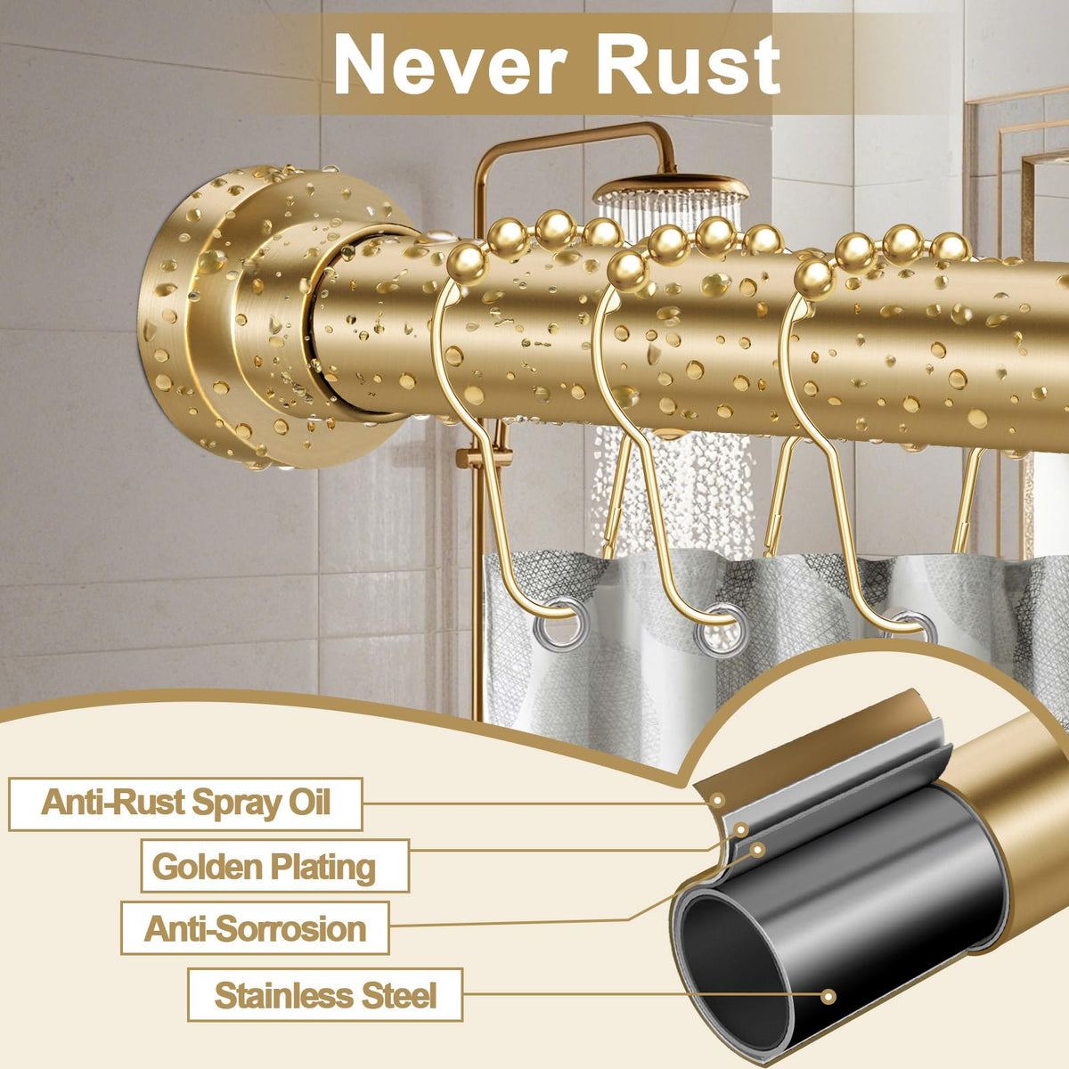 YNL tension shower rod supports up to 30 lbs