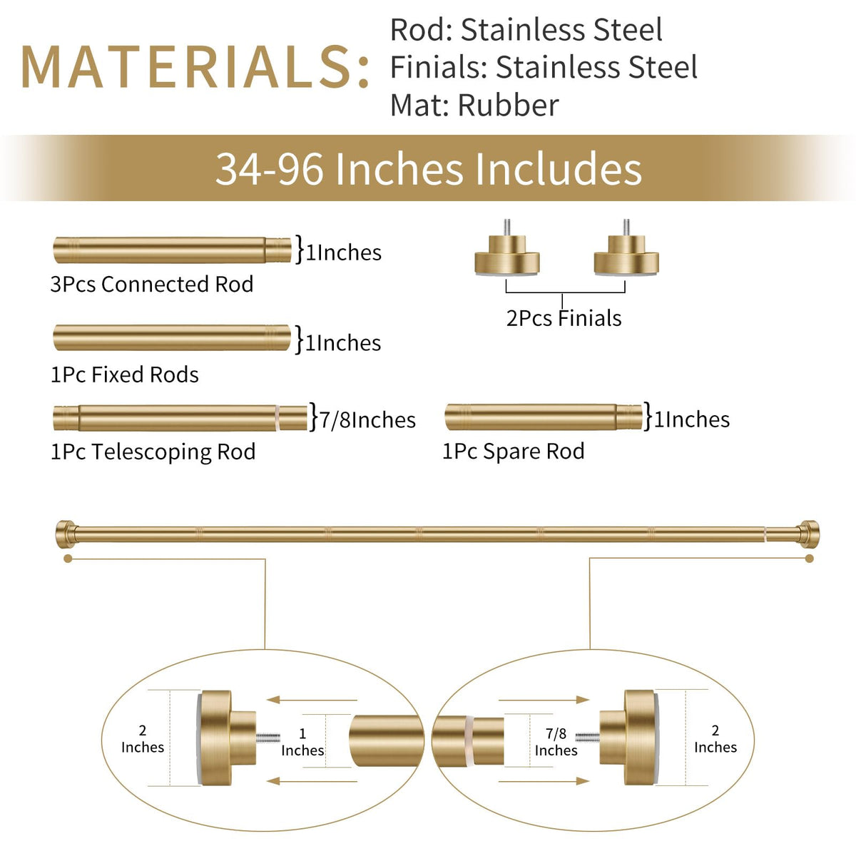 YNL tension shower rod gold-finish adds stylish bathroom decor