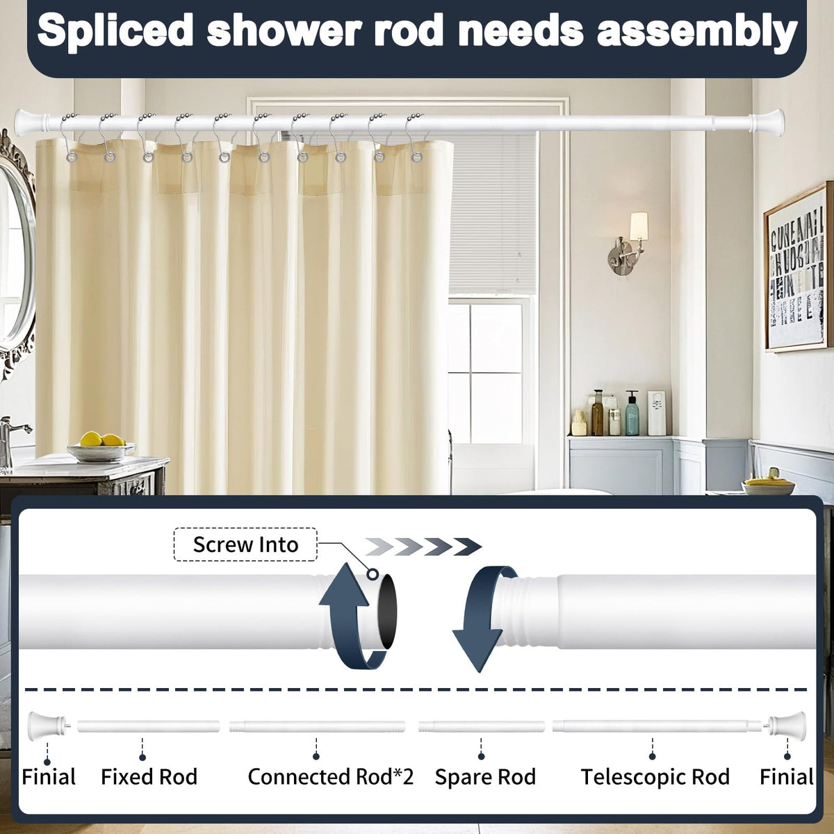 YNL tension spring system securely holds thick curtains.