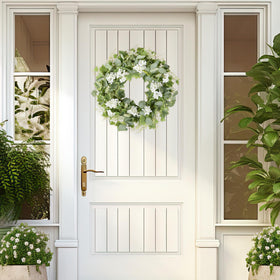 Outdoor-friendly YNYLCHMX wreath shown on porch for year-round curb appeal