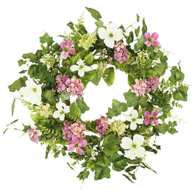 YNYLCHMX 18-inch front door wreath with pink hydrangea for year-round curb appeal.