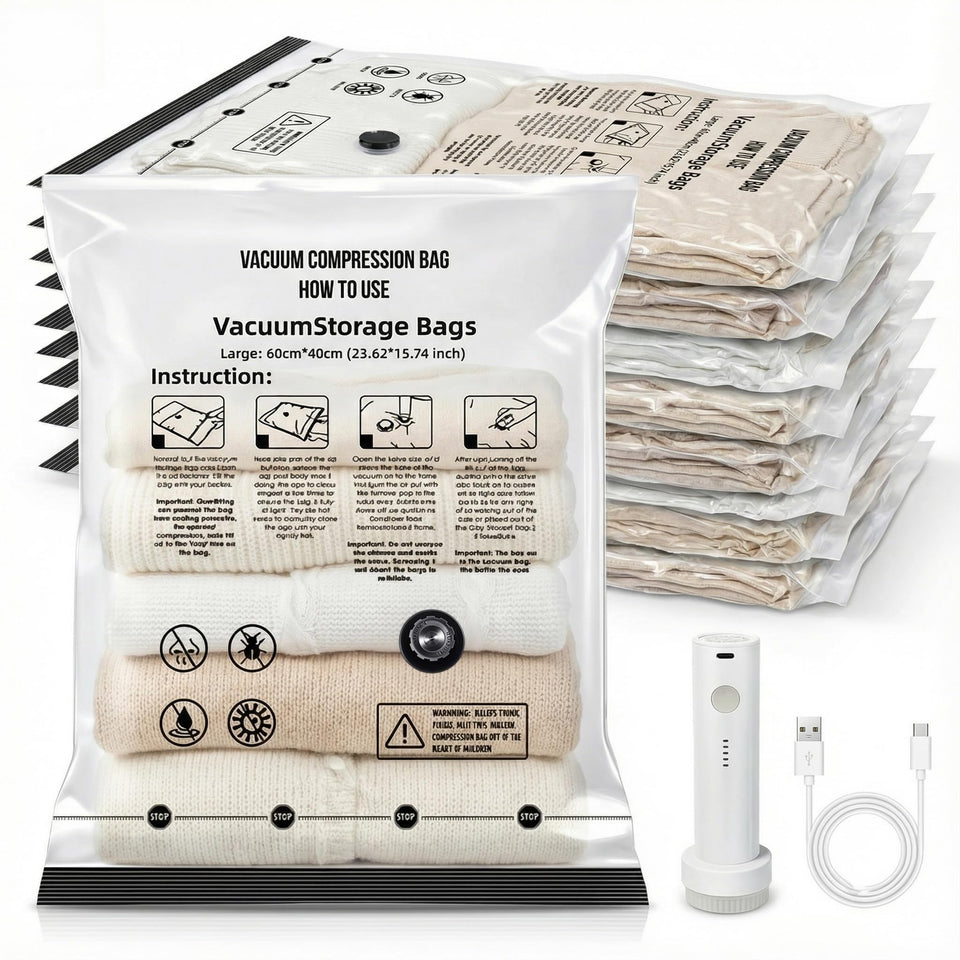 Yobobo vacuum-seal bags show six outfits per bag for streamlined travel packing