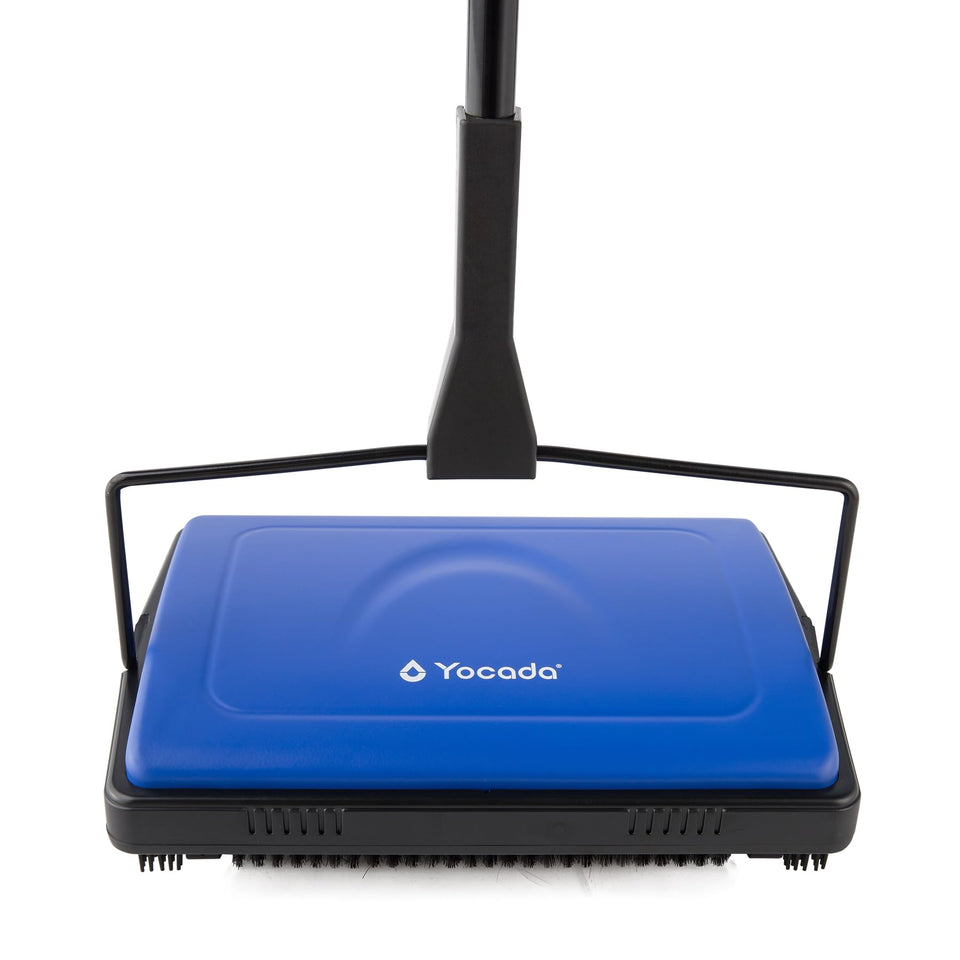 Yocada carpet sweeper close-up showing brush for carpet pickup and efficiency.