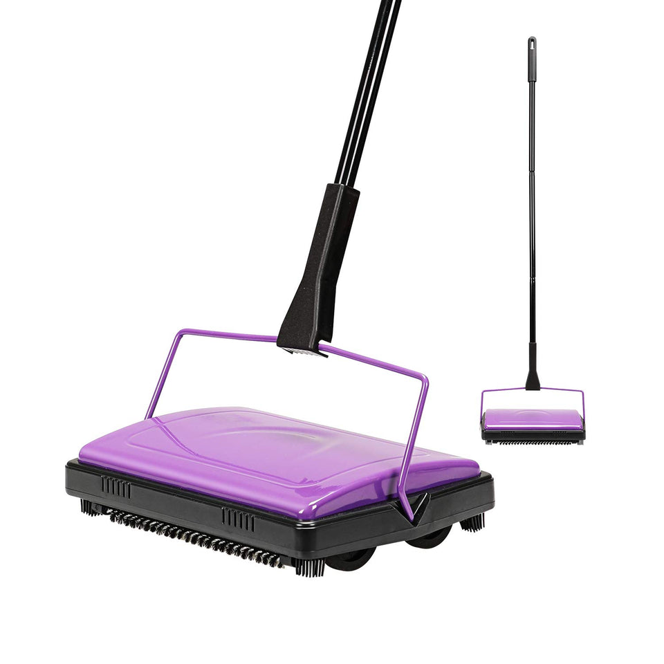 Yocada carpet sweeper captures pet hair on a rug with ease