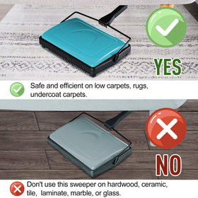 Yocada blue sweeper collects dust, crumbs, and debris