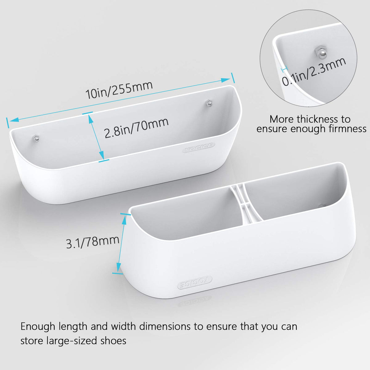 Yocice PC plastic construction offers durable, lightweight shoe storage.