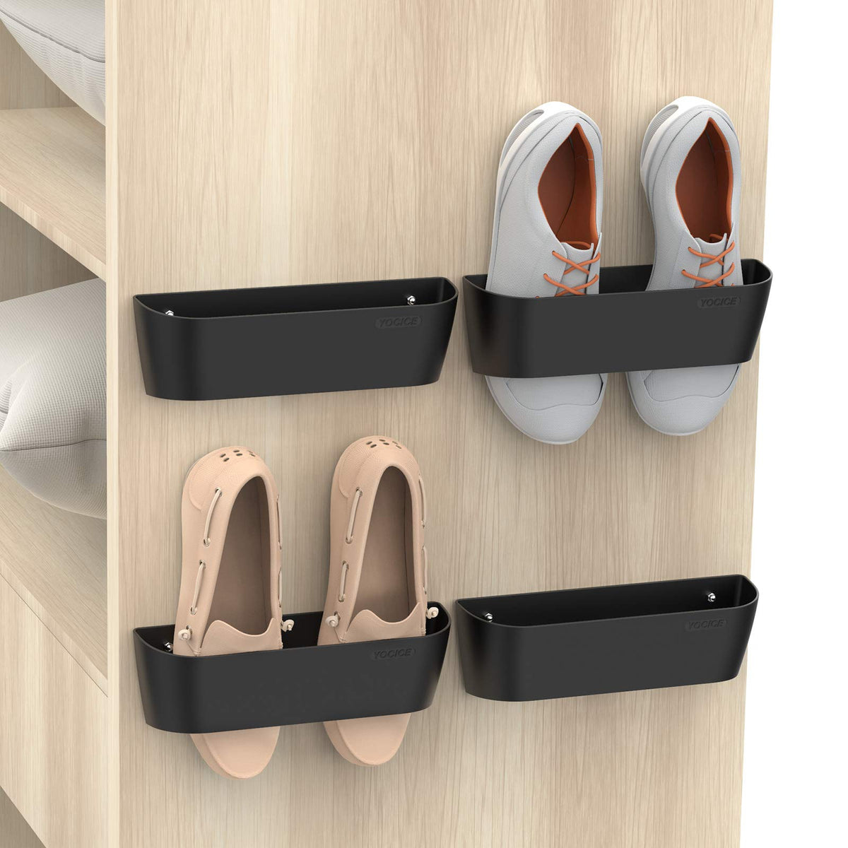 Yocice SM03 wall-mounted shoe rack on door for organized entryway storage.