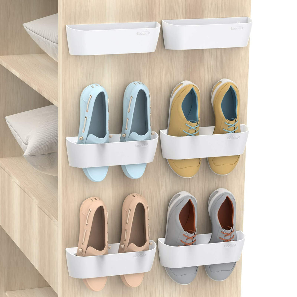 Yocice wall-mounted six-pack shoes rack with sticky strips for easy entryway organization