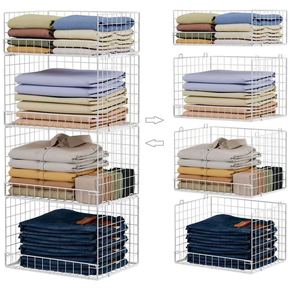 Yociyoga 4-tier closet organizer in white keeps clothes neatly arranged for quick selection.
