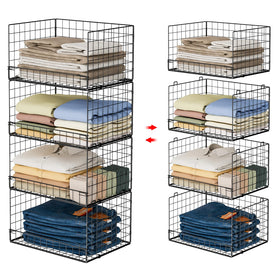 Yociyoga 4-tier stackable closet organizers in black for neatly sorted outfits.