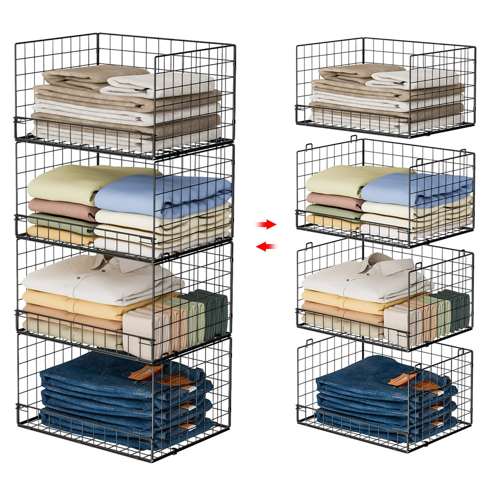 Yociyoga 4-tier stackable closet organizers in black for neatly sorted outfits.