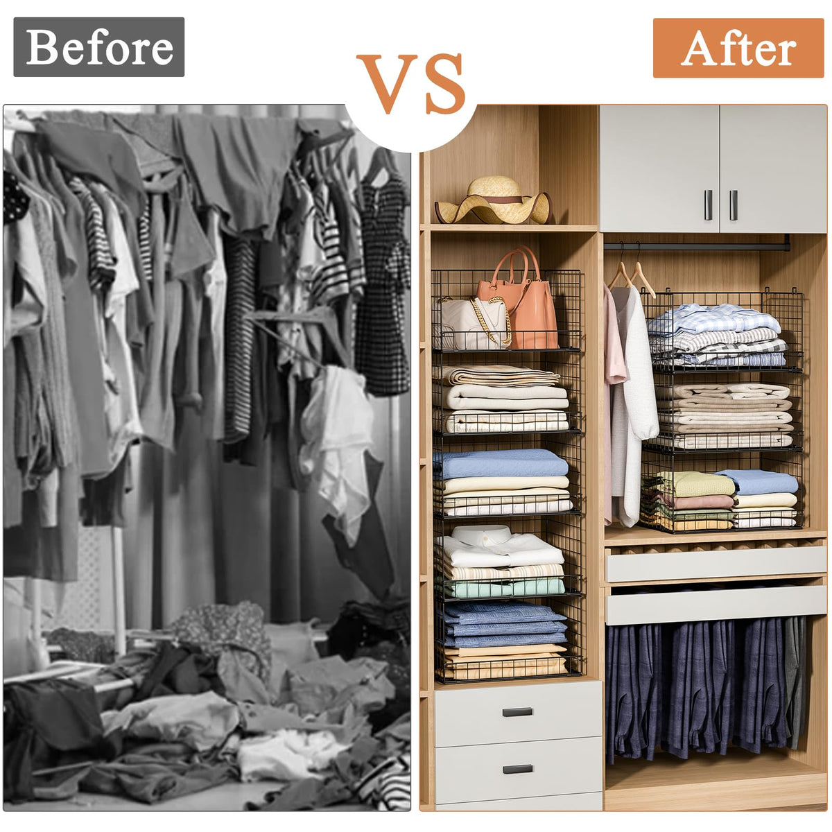 Yociyoga black finish blends with modern closets while keeping items visible.