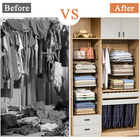 Yociyoga black finish blends with modern closets while keeping items visible.