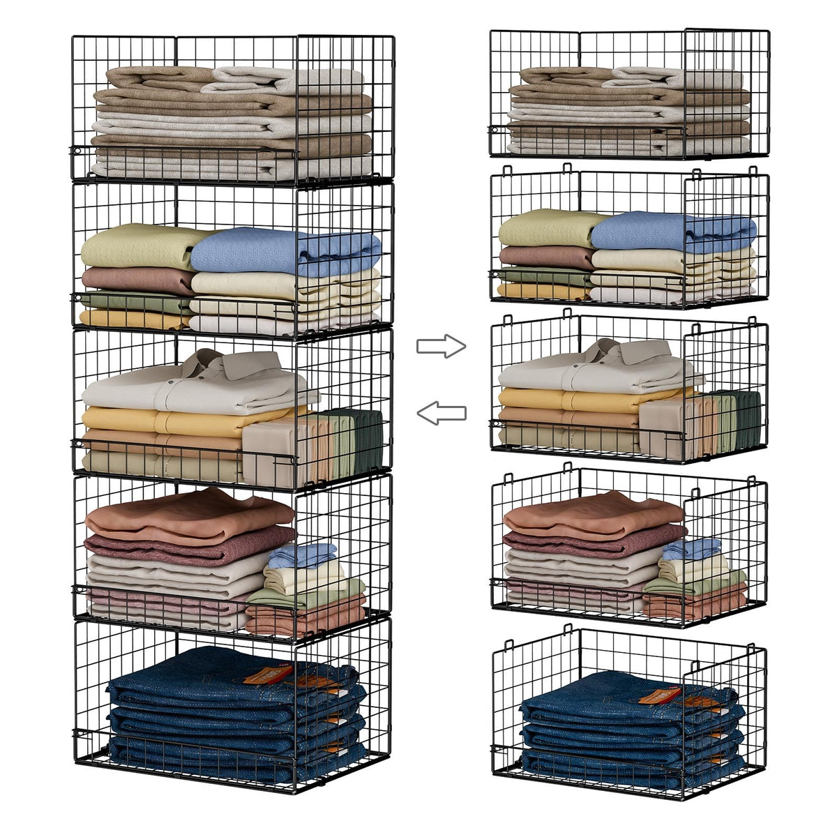 Yociyoga 5-tier organizer front view shows sturdy wire shelves for wardrobe organization.